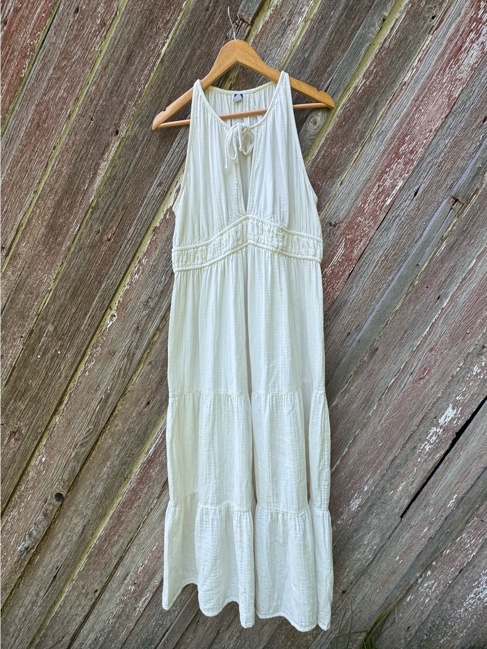 Old Navy 100% Cotton Gauze Tiered Maxi Dress White Boho Cottagecore L